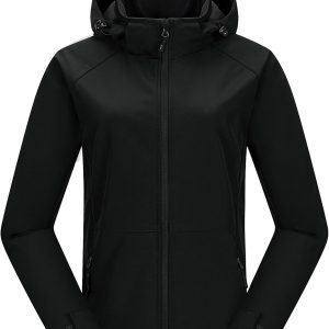 33,000ft Women's Waterproof Softshell Jacket with Removable Hood Lightweight Fleece Lined Warm Insulated Rain Windbreaker
