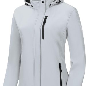 Women's Softshell Jacket Lightweight Fleece Lined Rain Jacket Waterproof Warm Windbreaker Coat With Removable Hood