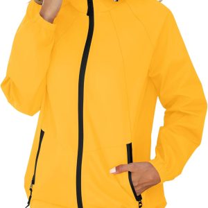 Rain Jacket for Women Waterproof Lightweight Windbreaker Jacket with Hood Packable Raincoat with Pockets