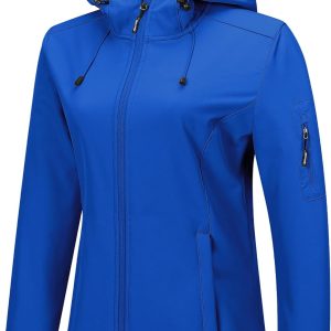 Women's Softshell Jacket with Hood Fleece Lined Warm Lightweight Waterproof Insulated Windbreaker