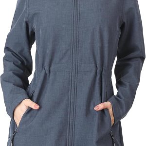 Women's Softshell Jacket with Removable Hood Fleece Lined Windbreaker Insulated Long Warm Rain Jacket