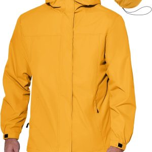 Men's Rain Jacket Waterproof With Hood Lightweight Packable Shell Raincoat Windbreaker For Cycling Golf Travel