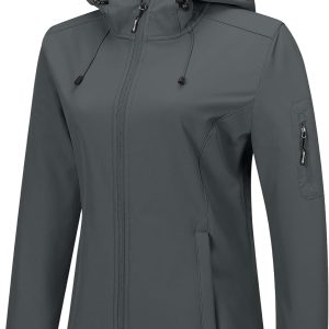 Women's Softshell Jacket with Hood Fleece Lined Warm Lightweight Waterproof Insulated Windbreaker