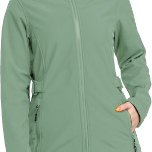 Women's Softshell Jacket with Removable Hood, Insulated Windbreaker Waterproof Warm Fleece Lined Coat