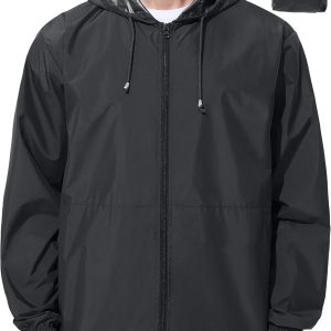 Mens Rain Jacket Raincoat Windbreaker Running Waterproof Lightweight Packable with Hood Travel Hiking Cycling