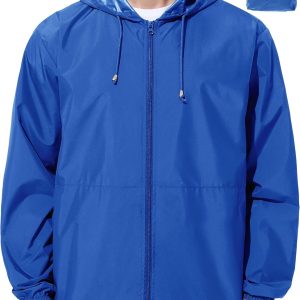 Mens Rain Jacket Raincoat Windbreaker Running Waterproof Lightweight Packable with Hood Travel Hiking Cycling